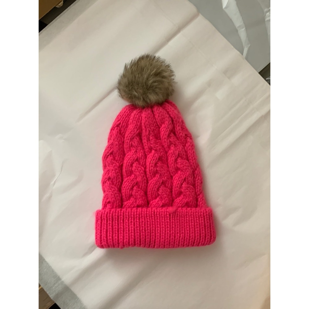 Cable Knit Beanie Hat with Pom Pom Toby NY Hot Pink Winter Warm Girls
